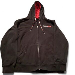 Gamestop Hoodie Men’s L Black Red Zip Up Logo Mens Hooded Sweatshirt Gamer